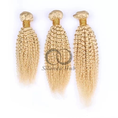 Good price #613 Bleached Blonde Kinky Curly Remy Human Hair Bundles Sew In Weave Bundles Brazilian Bundle Deals online