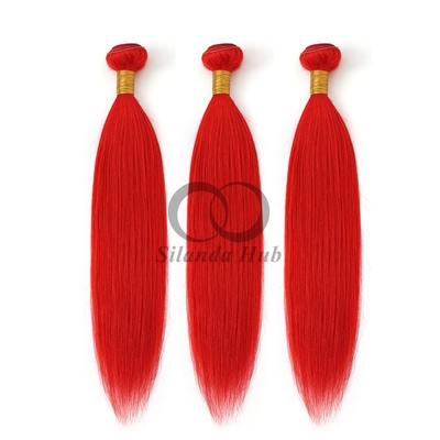 Good price Red Straight Remy Human Hair Bundles Sew In Weave Bundles Brazilian Bundle Deals online