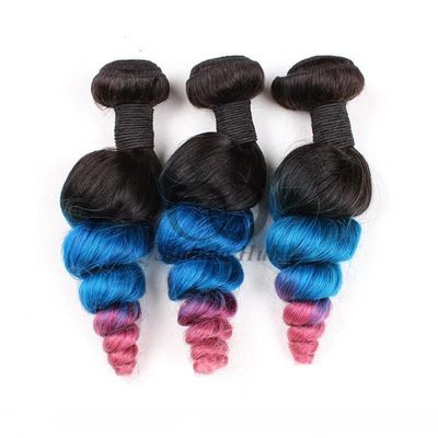 Good price #T1B/Blue/Pink Loose Wave Remy Human Hair Bundles Sew In Weave Bundles Brazilian Bundle Deals online