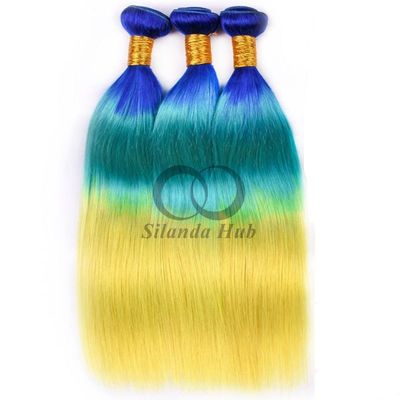 Good price Blue/Light Blue/Yellow Straight Remy Human Hair Bundles Sew In Weave Bundles Brazilian Bundle Deals online