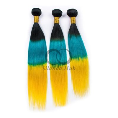 Good price #T1B/Light Blue/Yellow Straight Remy Human Hair Bundles Sew In Weave Bundles Brazilian Bundle Deals online