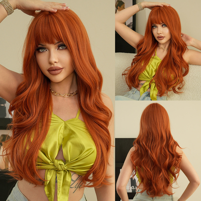 Good price Fashion Long Body Wave Hair Orange Synthetic Wigs For Women online