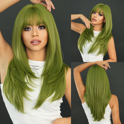 Good price Fashion Long Straight Hair Green Synthetic Wigs For Women online