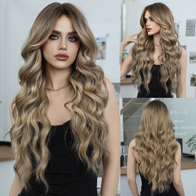 Good price Fashion Long Body Wave Dark Root Hair  Brown/Blonde Synthetic Wigs For Women online
