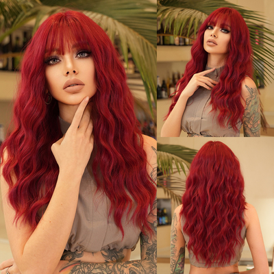 Good price Fashion Long Body Wave Hair Red Synthetic Wigs For Women online
