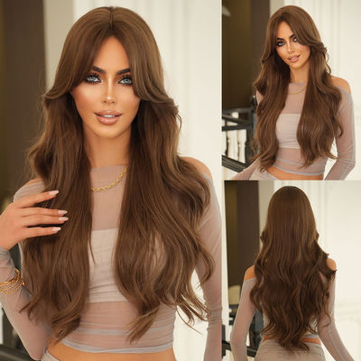 Un buen precio. Moda Cuerpo largo Cabello ondulado Marrón claro Pelucas sintéticas para mujeres en línea