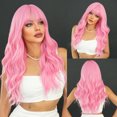 Good price Fashion Long Body Wave Hair Pink Synthetic Wigs For Women online