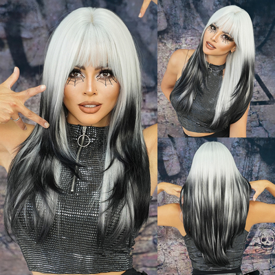Good price Fashion Long Straight Hair Blonde/Black Synthetic Wigs For Women online