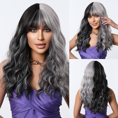 Good price Fashion Long Body Wave Hair Grey/Black Synthetic Wigs For Women online