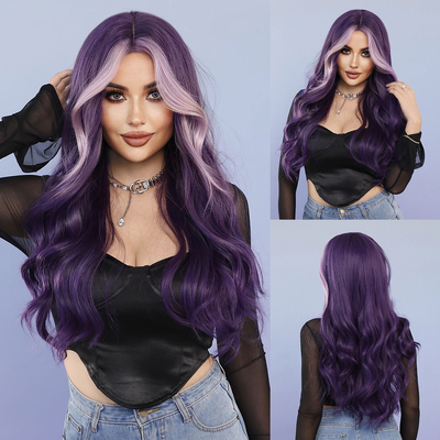 Good price Fashion Long Body Wave Hair Purple Synthetic Wigs For Women online