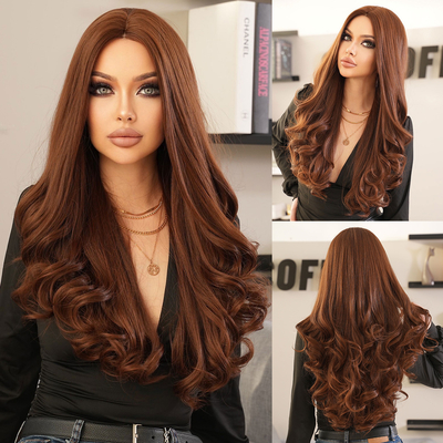 Good price Fashion Long Body Wave Hair Auburn Synthetic Wigs For Women online