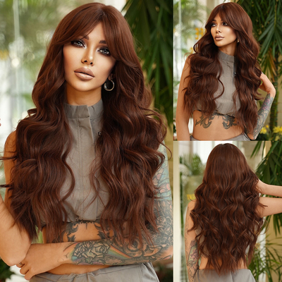 Good price Fashion Long Body Wave Hair Brown Synthetic Wigs For Women online