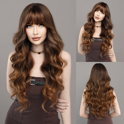 Good price Fashion Long Body Wave Hair Brown Synthetic Wigs For Women online