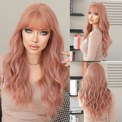 Good price Fashion Long Body Wave Hair Pink Synthetic Wigs For Women online