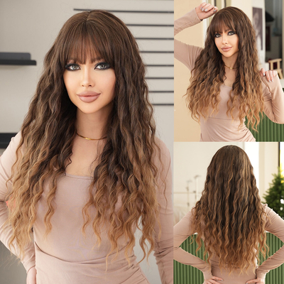 Good price Fashion Long Deep Wave Two Tone Hair Brown/Blonde Synthetic Wigs For Women online