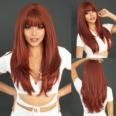 Good price Fashion Long Body Wave Hair Auburn Synthetic Wigs For Women online
